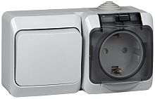 Блок накладной Systeme Electric Этюд розетка 1-м.+выключатель 1-кл. IP44 серый картинка